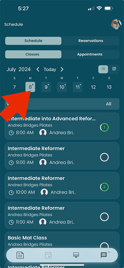 Select the date and time of the class.